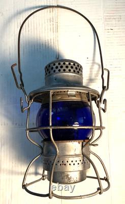 VINTAGE ADLAKE KERO N. H RAILROAD LANTERN WithVINTAGE COBOLT KOPP GLOBE VERY RARE