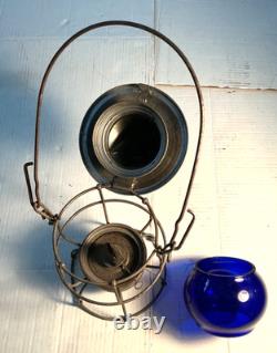 VINTAGE ADLAKE KERO N. H RAILROAD LANTERN WithVINTAGE COBOLT KOPP GLOBE VERY RARE