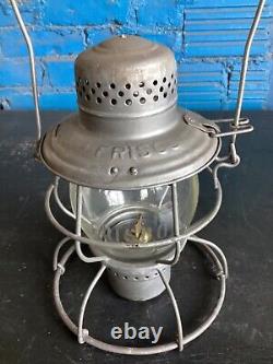 VINTAGE HANDLAN FRISCO RAILROAD BRANDED RR LANTERN WithETCHED SAFETY FIRST GLOBE