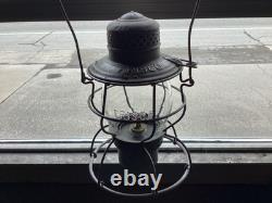 VINTAGE HANDLAN FRISCO RAILROAD LANTERN WithEMBOSSED FRISCO CORNING GLOBE