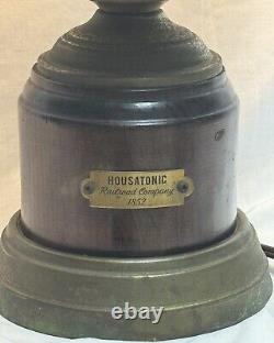 VNTG HOUSATONIC RAILROAD CO 1852 Table Lamp Brass Wood DBL Light Source NO Shade