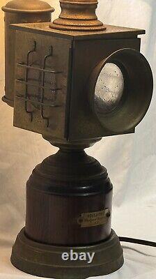 VNTG HOUSATONIC RAILROAD CO 1852 Table Lamp Brass Wood DBL Light Source NO Shade