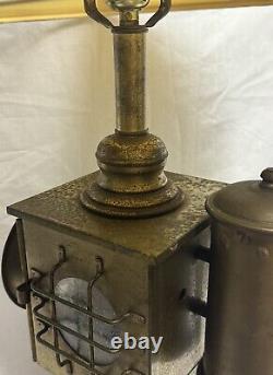 VNTG HOUSATONIC RAILROAD CO 1852 Table Lamp Brass Wood DBL Light Source NO Shade