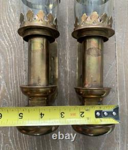 VTG Carriage Brass & Glass Candle Lantern Railroad Car Train Wall Sconce Pr READ