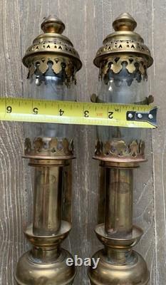 VTG Carriage Brass & Glass Candle Lantern Railroad Car Train Wall Sconce Pr READ
