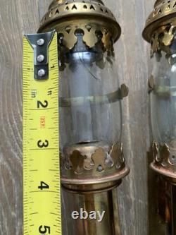 VTG Carriage Brass & Glass Candle Lantern Railroad Car Train Wall Sconce Pr READ