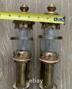 VTG Carriage Brass & Glass Candle Lantern Railroad Car Train Wall Sconce Pr READ