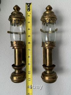 VTG Carriage Brass & Glass Candle Lantern Railroad Car Train Wall Sconce Pr READ