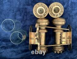 VTG Carriage Brass & Glass Candle Lantern Railroad Car Train Wall Sconce Pr READ