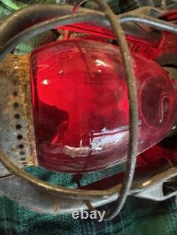 VTG Dietz Vesta Railroad Lantern NYCS Stamped Matching Red Corning Cast Globe