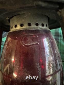 VTG Dietz Vesta Railroad Lantern NYCS Stamped Matching Red Corning Cast Globe