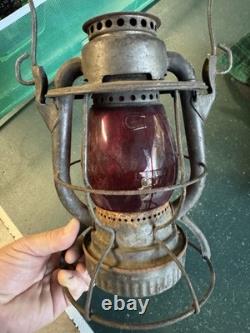 VTG Dietz Vesta Railroad Lantern NYCS Stamped Matching Red Corning Cast Globe