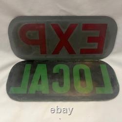 VTG RR Railroad Train Bus Subway Signal Lantern Lamp EXP & LOCAL Glass Lens Sign
