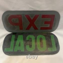 VTG RR Railroad Train Bus Subway Signal Lantern Lamp EXP & LOCAL Glass Lens Sign
