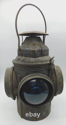 VTG The Non Sweating ADLAKE 4 WAY BLUE & RED Lenses RAILROAD Lantern Chicago -TF