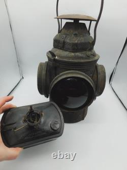 VTG The Non Sweating ADLAKE 4 WAY BLUE & RED Lenses RAILROAD Lantern Chicago -TF