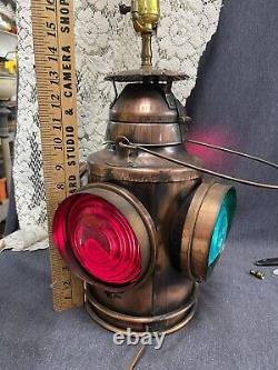VTG Unusual Table Lamp Handlan Railroad Switch Antique Copper Finish 3 Way