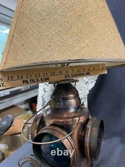 VTG Unusual Table Lamp Handlan Railroad Switch Antique Copper Finish 3 Way