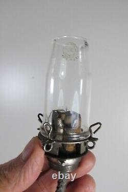 Very Rare Two Antique Railroad Railway Lantern Burner Pyrex Chimney Glass Lamp