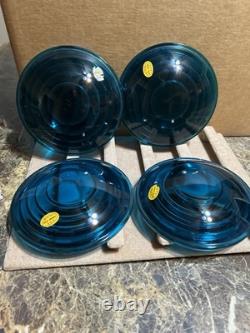 Vintage 4 NOS CORNING MADE IN U. S. A 5 D F. R. 1935 Blue Railroad Lamp Lens