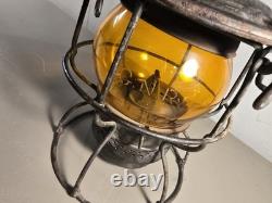 Vintage A&W Co. Railroad Lantern With Amber Etched Globe