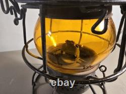Vintage A&W Co. Railroad Lantern With Amber Etched Globe