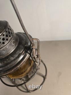 Vintage A&W Co. Railroad Lantern With Amber Etched Globe