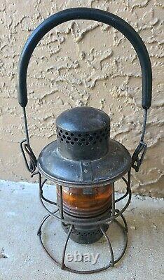 Vintage ADLAKE KERO Railroad Lantern with Orange Prism Globe Glass No 300 Burner