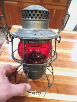 Vintage Adams Westlake Railroad Lamp With C&nwry Red Etched Shade& Matching Body