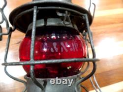Vintage Adams Westlake Railroad Lamp With C&nwry Red Etched Shade& Matching Body