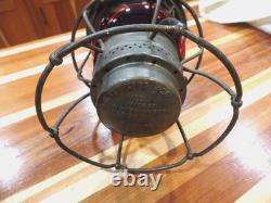 Vintage Adams Westlake Railroad Lamp With C&nwry Red Etched Shade& Matching Body