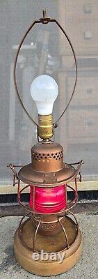 Vintage Adlake 300 L&N Railroad Lantern WithRed Glass Globe Electric 2-bulb Lamp