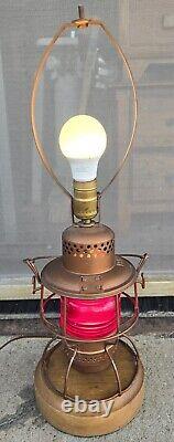 Vintage Adlake 300 L&N Railroad Lantern WithRed Glass Globe Electric 2-bulb Lamp