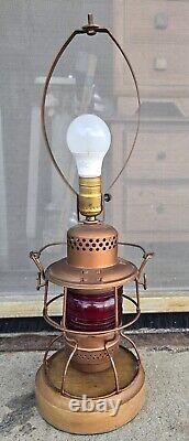 Vintage Adlake 300 L&N Railroad Lantern WithRed Glass Globe Electric 2-bulb Lamp