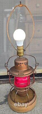 Vintage Adlake 300 L&N Railroad Lantern WithRed Glass Globe Electric 2-bulb Lamp