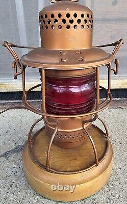 Vintage Adlake 300 L&N Railroad Lantern WithRed Glass Globe Electric 2-bulb Lamp