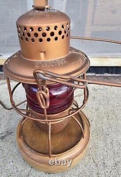 Vintage Adlake 300 L&N Railroad Lantern WithRed Glass Globe Electric 2-bulb Lamp