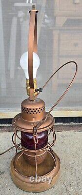 Vintage Adlake 300 L&N Railroad Lantern WithRed Glass Globe Electric 2-bulb Lamp