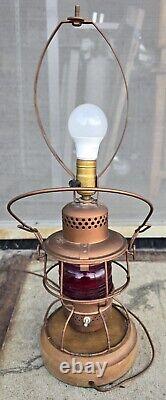 Vintage Adlake 300 L&N Railroad Lantern WithRed Glass Globe Electric 2-bulb Lamp