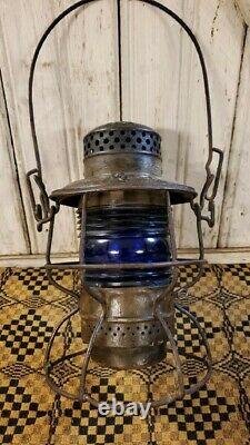 Vintage Adlake Kero Cincinnati Union Terminal Railroad Lantern Cobalt Blue Globe