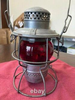Vintage Adlake Kero Ihb Railroad Oil Lamp With Red Tinted Glass (rr)