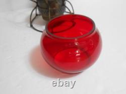 Vintage Adlake Kero Railroad Kerosene Lantern Lamp Light Red Globe