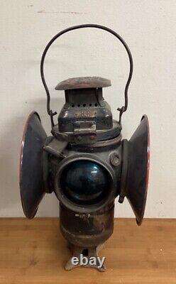 Vintage Adlake Non Sweating 4 Way Railroad Train Switch Lamp Lantern Chicago / Z