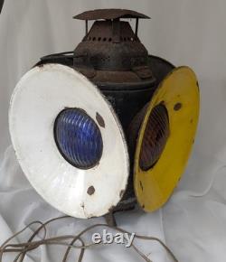 Vintage Adlake Railroad 4 Way Switch Signal Lamp Light Glass Lenses Electrified