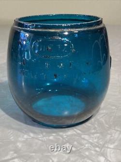 Vintage Antique Glass Railroad Lantern Oil Lamp Globe- Teal Blue Turquoise