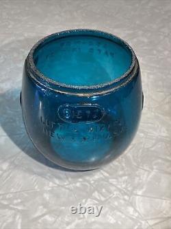 Vintage Antique Glass Railroad Lantern Oil Lamp Globe- Teal Blue Turquoise