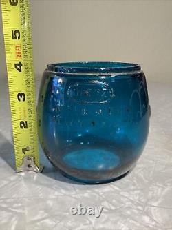 Vintage Antique Glass Railroad Lantern Oil Lamp Globe- Teal Blue Turquoise