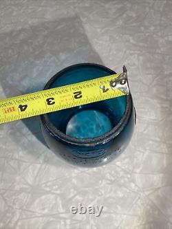 Vintage Antique Glass Railroad Lantern Oil Lamp Globe- Teal Blue Turquoise