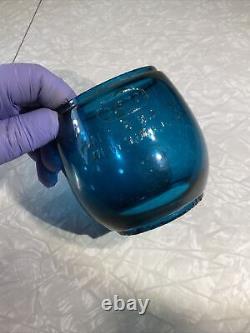 Vintage Antique Glass Railroad Lantern Oil Lamp Globe- Teal Blue Turquoise