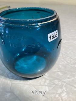 Vintage Antique Glass Railroad Lantern Oil Lamp Globe- Teal Blue Turquoise